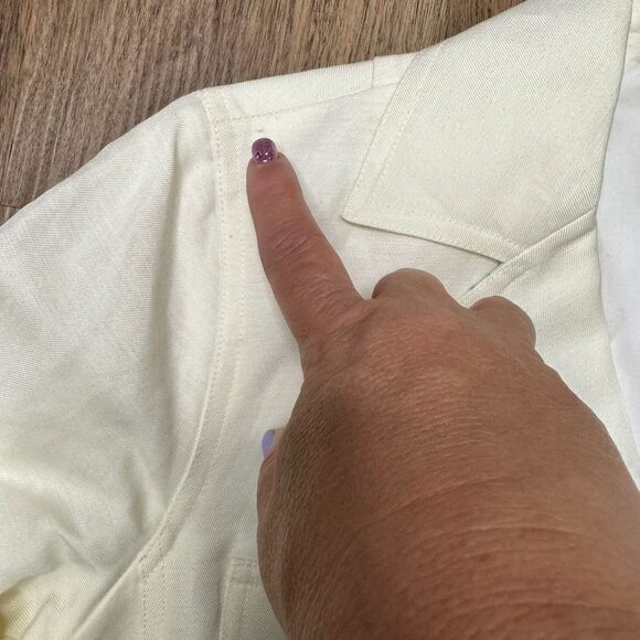 Sigrid Olsen Linen Blend Blazer Womens 6 Ivory Embroidered Floral Snap FLAW - Picture 4 of 10